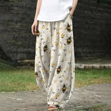 Margherita - Pantaloni larghi color crema a fiori