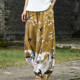 Odilia - Pantaloni larghi con motivo boschivo giallo