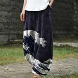 Aurelia - Pantaloni larghi blu mare con onde stilizzate