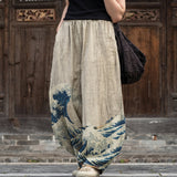 Nicoletta - Pantaloni larghi beige con motivo grafico