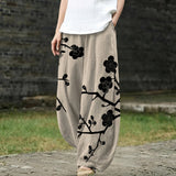 Celeste - Pantaloni larghi beige a fiori